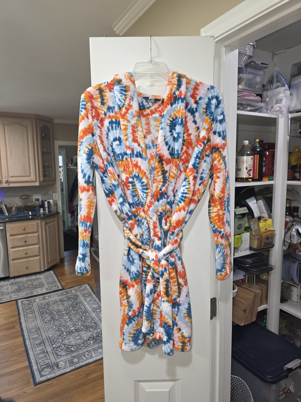 Lands' End Tie-Dye Wrap Dress with Long Sleeves in Blue, Orange, White